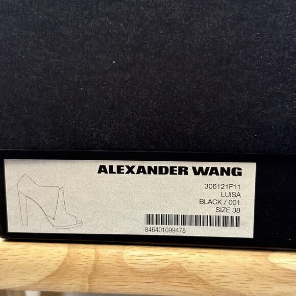 Alexander Wang Luisa Black Leather Open Peep Toe Booties High Heels Size EU 38 - Picture 2 of 16